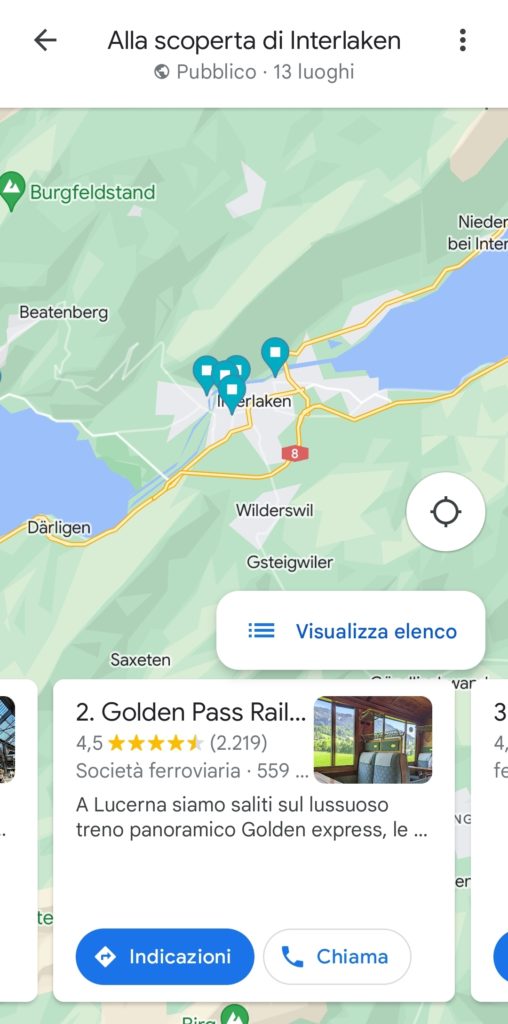 Viaggio a Interlaken via Golden Pass Express. Elenco su Google Maps