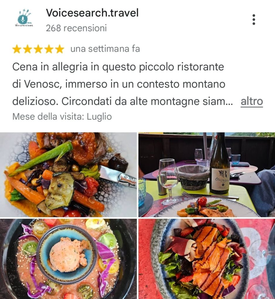 Ristorante Douces Gourmandises recensione su Google Maps