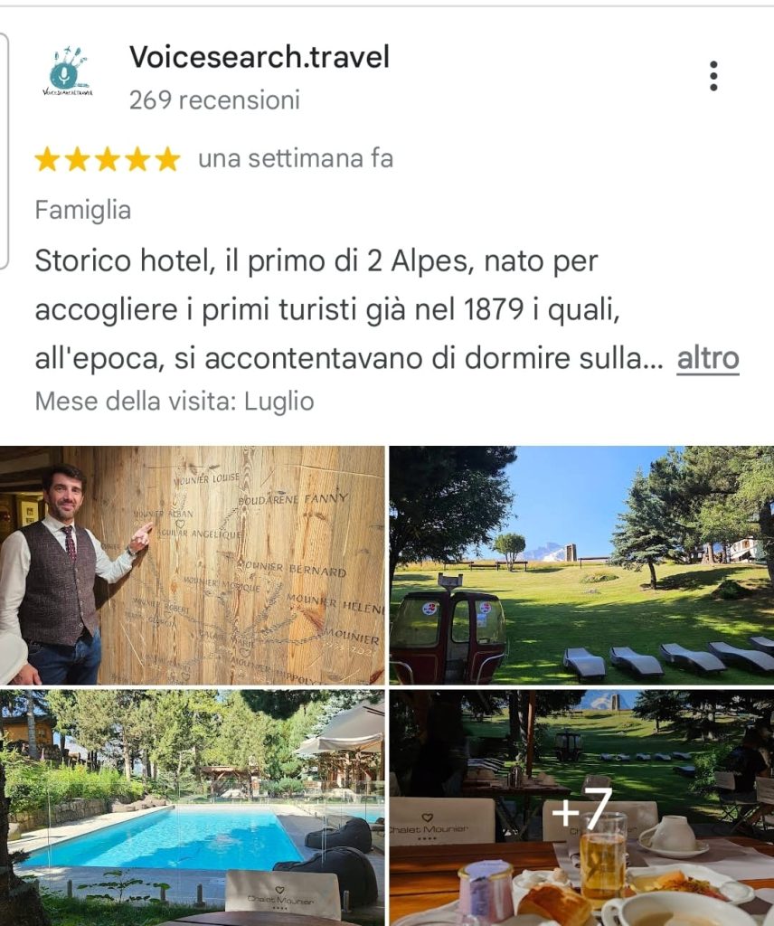 Recensione su Google Maps dell' Hotel Chalet Mounier, 2Alpes