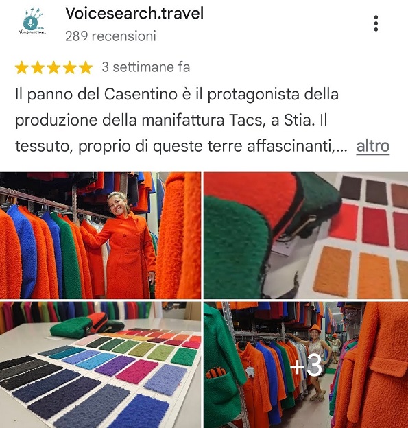 Recensione su Google Maps di TACS, azienda del panno del casentino